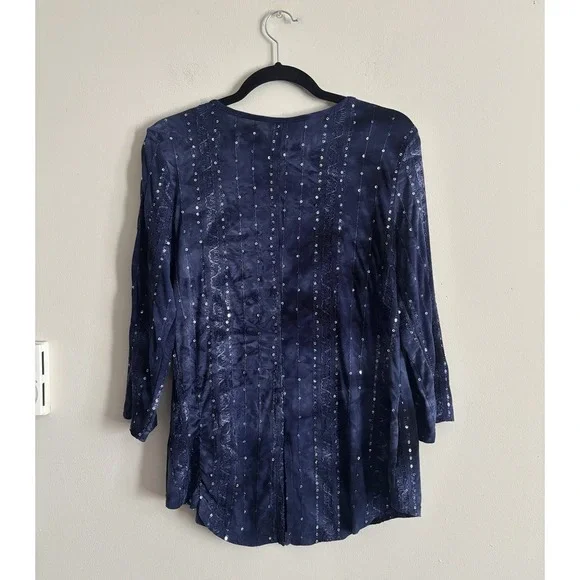 Vintage Y2K Sequin Whimsigoth Tie Dye Long Sleeve Top Blue Medium Witchy Boho - Picture 5 of 5